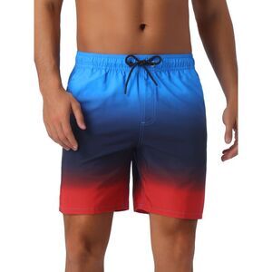 Gradient Color Drawstring Elastic Waist Summer Swimming Trunks Navy Blue